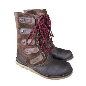 Sorel Brown Leather & Suede Lace-Up Ankle Boots with Red Laces